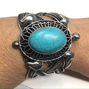 Navajo inspired silver tone turtle bracelet